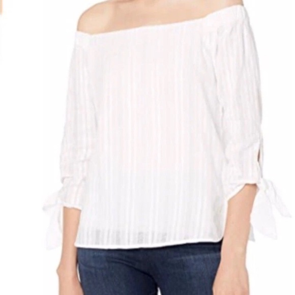 Bailey 44 White Off-Shoulder Blouse with Tie Sleeves - Picture 2 of 16